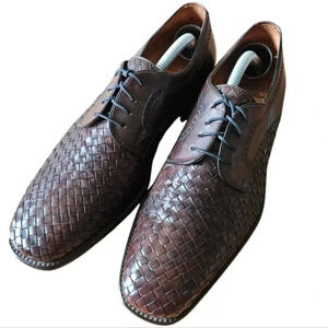 Calzoleria Toscana  Men's Hand Craft Leather Woven Shoes Brown Size 8.